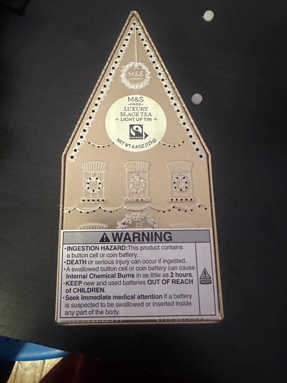 M&S Food Luxury Black Tea Light Up Tin - Metallic Rose Gold